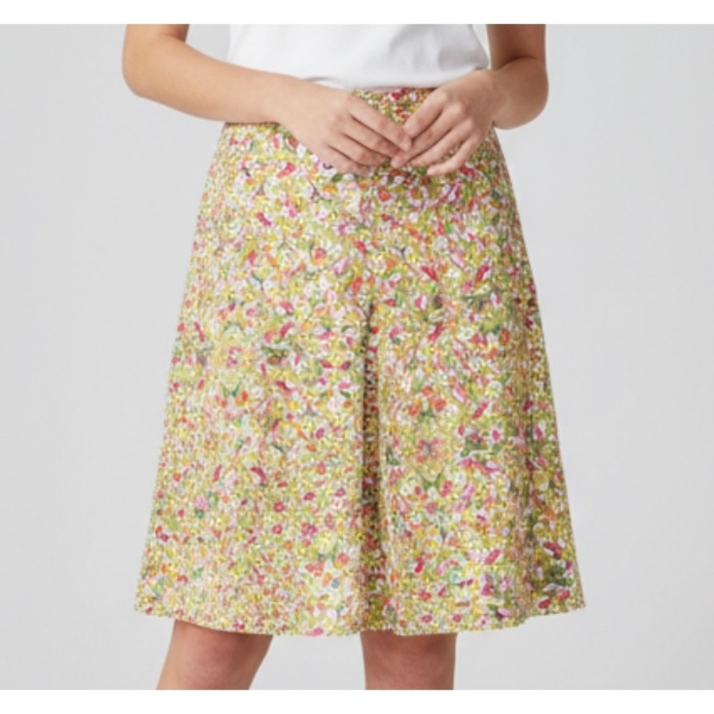 DIANE VON FURSTENBERG Green/Red Fruit/Fig? BOX PLEAT & POCKETS A-Line Skirt Sz S